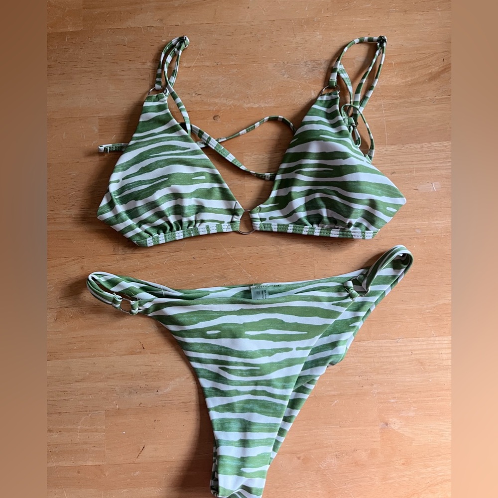 Green zebra print bikini!